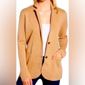 J Crew Knit Sweater Blazer Cardigan Medium Tan Classic Workwear Office Casual